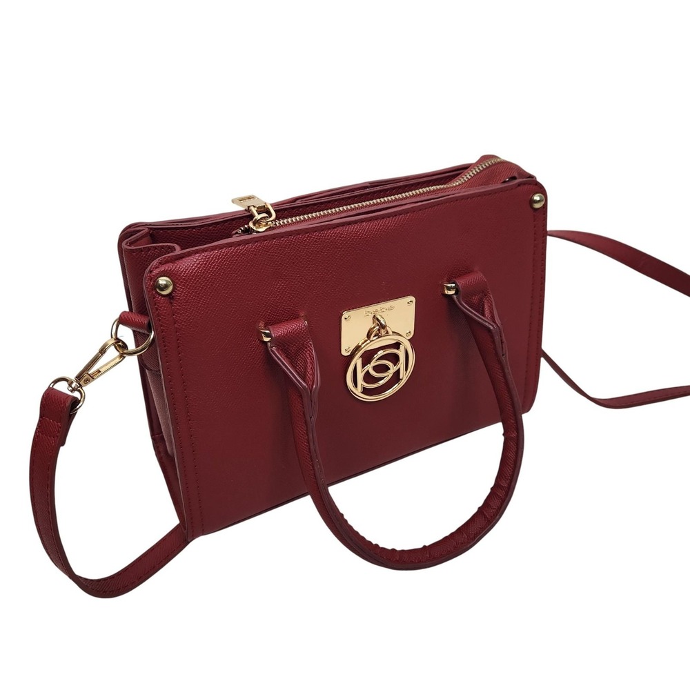 BEBE Handbag Womens‎ Red Burgundy Kate Crossbody Satchel Gold Logo Top Handle